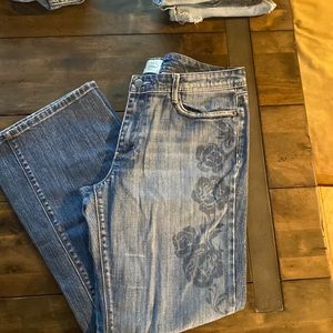 White House Black Market denim straight leg jeans with rose detail 12S